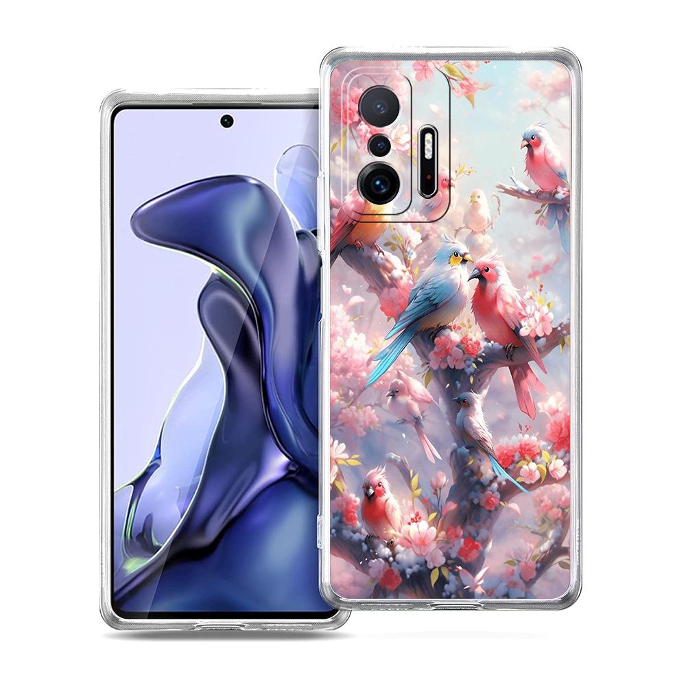 Прозрачный чехол для телефона для Xiaomi Mi 14 13 12 11 Ultra 13T 12T 11T Poco X3 NFC F3 F6 Pro 5G Мягкий ТПУ Цветочный Цветочный Птичий Узор
