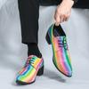 Foreign Trade Brock British Style Korean Version of Social Nightclub Fashion Personality Pointed Rainbow Casual Trendy Men Golden Leather Shoes