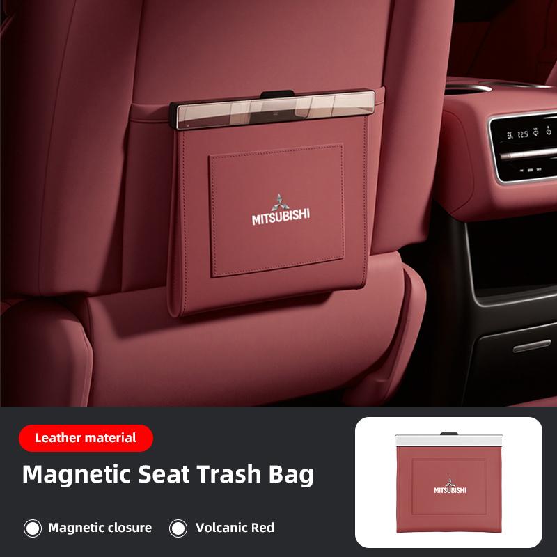 Car Leather Garbage Bag Magnetic Adsorption Seat Back Hanging Storage Bag For Mitsubishi Colt I200 Space Ralliart Ex Star Mirage HZ8