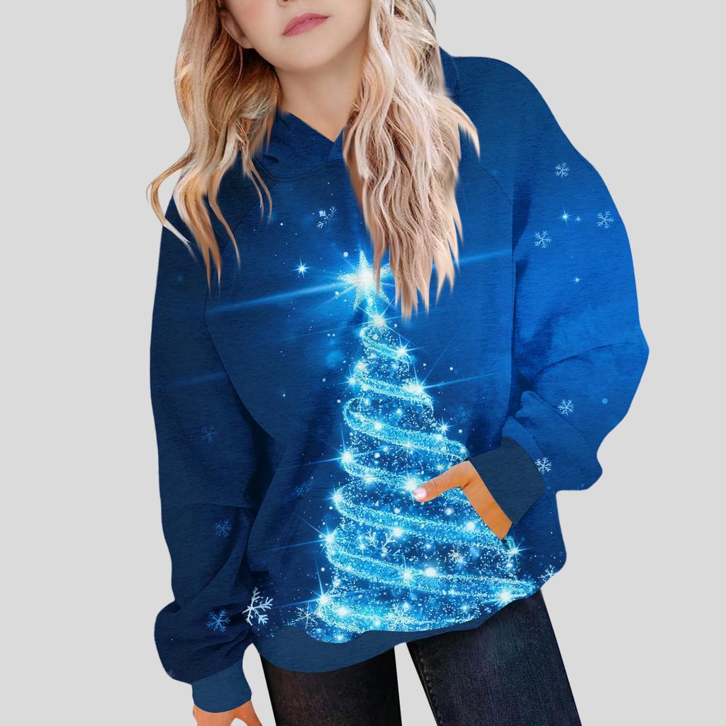 Детская толстовка для девочек, градиентный цвет, длинный рукав, капюшон, карман, толстовка