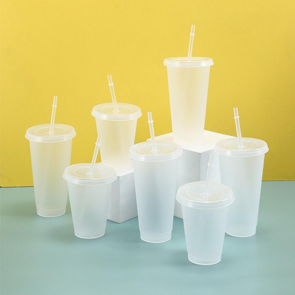 Food Grade PP Plastic Straw Cup with Lid Water Cup Drinkware Drinks Cup Gift