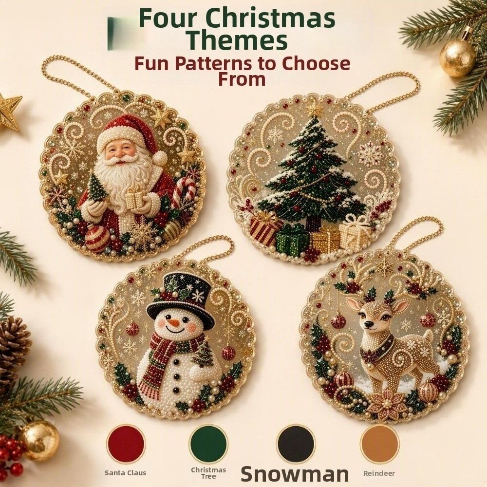 2D Flat Acrylic Christmas Diamond Painting Kit Snowman Round Santa Beaded Sun Catcher Dwarf Tree Bird