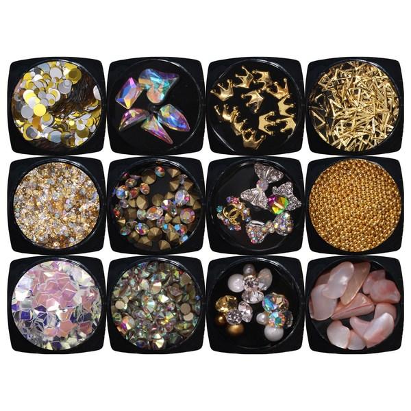 Envy Kidult Art Tong Premium Nail Art Stone 12p Set NK18002, Gold, 1 Set