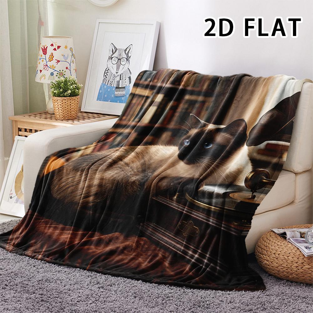 1Pc Classic Royal Cats Print Flannel Blanket,High quality Comfortable for All Seasons,Home Decor,Warmth and Comfort,Perfect for Christmas Gifts