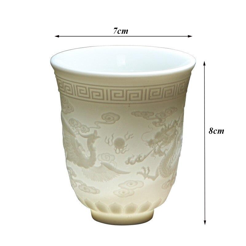 Керамическая чашка Дракона Феникса Дзен Нефритовая фарфоровая кружка для воды Креативная маленькая чайная чаша с тиснением Мастер-чашка Посуда для напитков