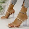 Summer New Style One-line Thick Heel Crystal Heel Sandals Fashionable Outer Wear High Heels Women's Shoes Transparent Sandals