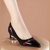 Womens Fashion Pointed Mid Heel Shoes Mother Trendy Banquet Shallow Mouth Ladies Leather Summer Spring