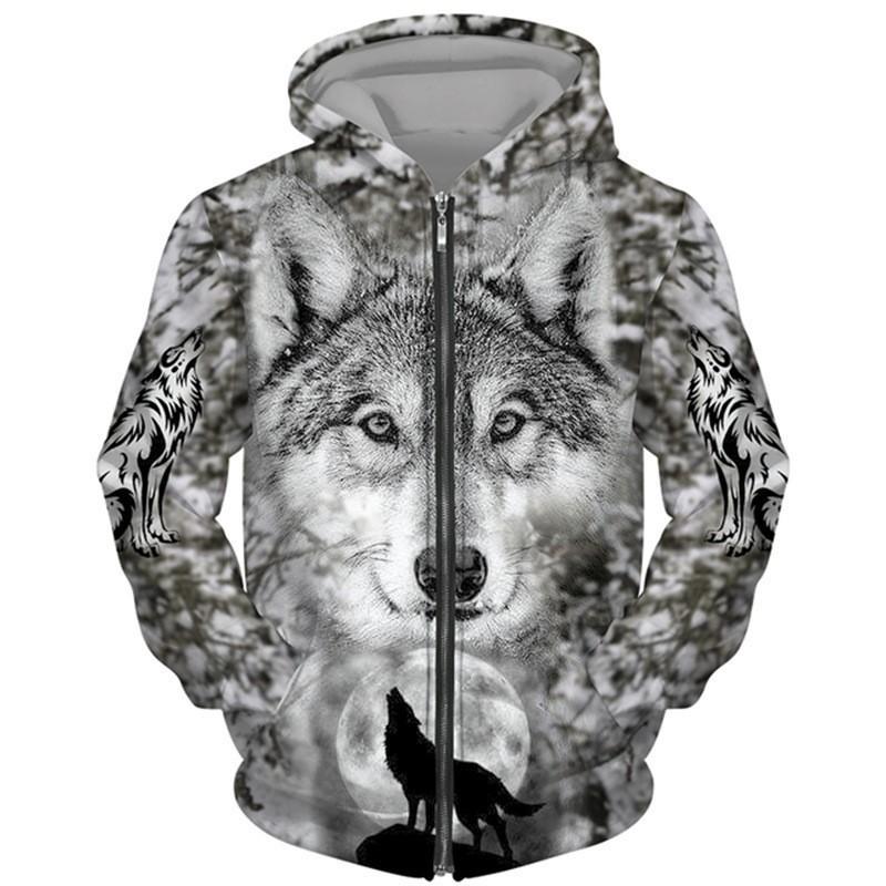 Unisex Tiger 3D Digital Print Hooded Zip-Up Sweatshirt Loose Fit Casual Long Sleeve Pullover Men Women