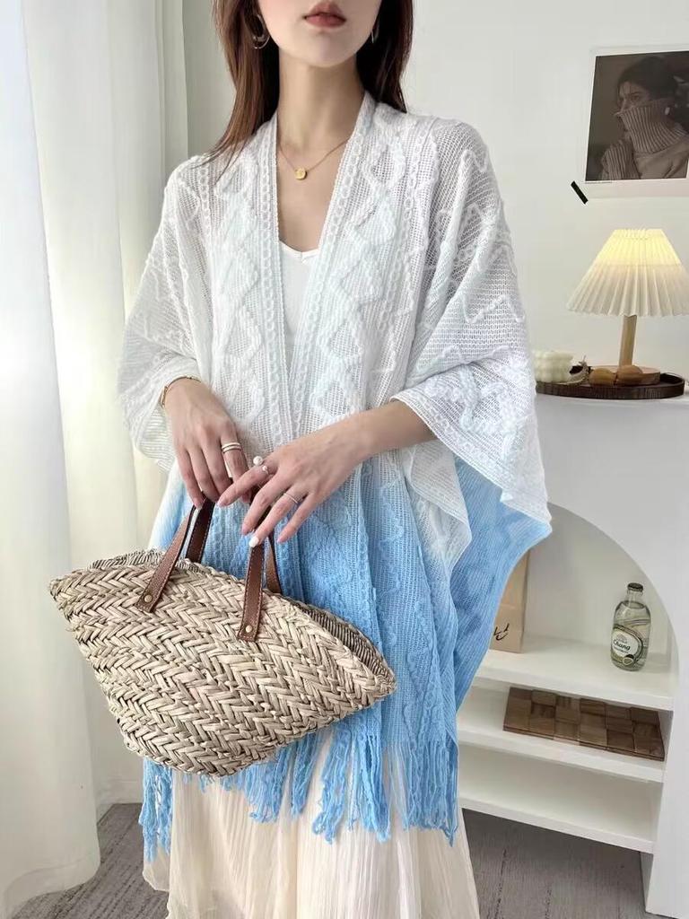 Women's Tie-Dye Tassel Knit Shawl - Spring & Autumn Fashion Cape