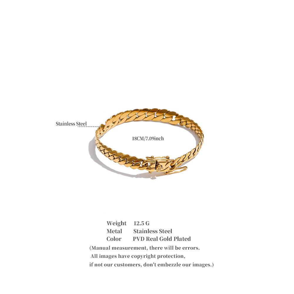 Yhpup Stainless Steel Cuban Chain Bracelet Bangle 18K Golden PVD Plated Waterproof Exclusive Style Personalized Jewelry Polished