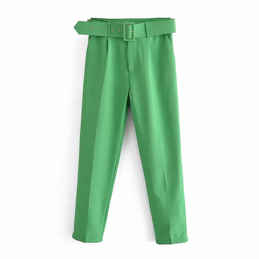 Pants Suit Women High Waist Sashes Pockets Middle Aged Long Pant