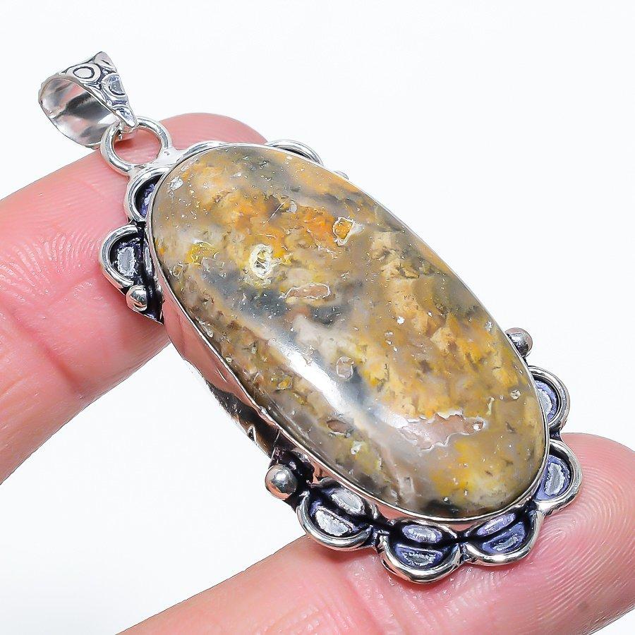 Natural Bumblebee Jasper Gemstone 925 Sterling Silver Gift Pendant 2.36" U8V57