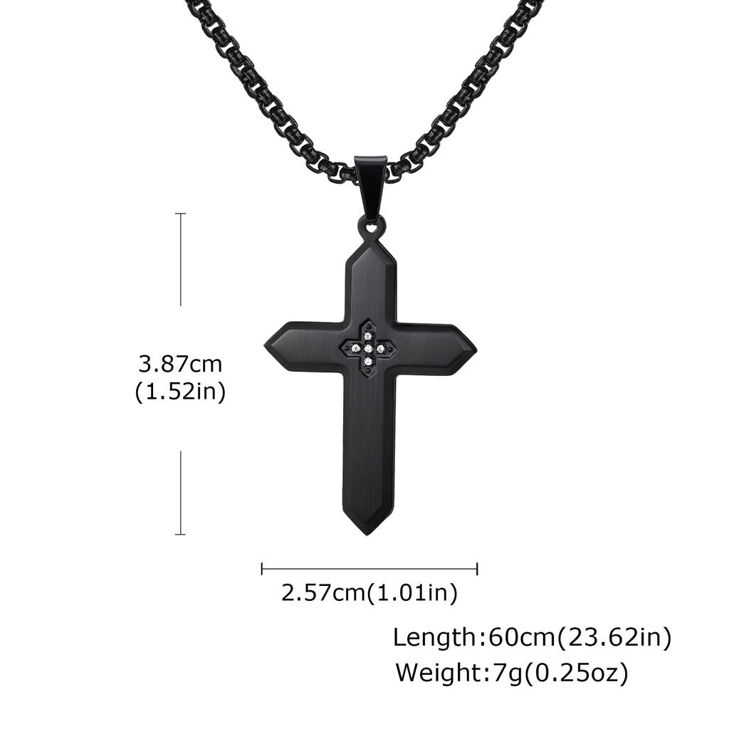 Stylish Stainless Steel Matte Cross Pendant Necklace With Zircon, Waterproof Christian Religious Faith Prayer Jewelry for Men