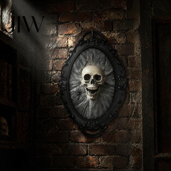 Decorative Gothic Skull Frame Halloween Wall Decoration, Vintage Red Rose Sculpture, Art Ornament Horror Spider Web for Holiday Party Artistic