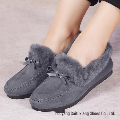 Женские туфли-балетки на плоской подошве с меховой подкладкой - Теплые, Вельветовые, Коллекция Осень/Зима 2022