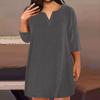 Женская мода большого размера с v-образным вырезом и семью рукавами, повседневные однотонные свободные платья с карманами