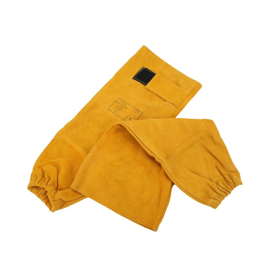 Pair Welding Sleeve Cowhide Wearproof Heat Resistant Golden Yellow for Mechanical Operation
