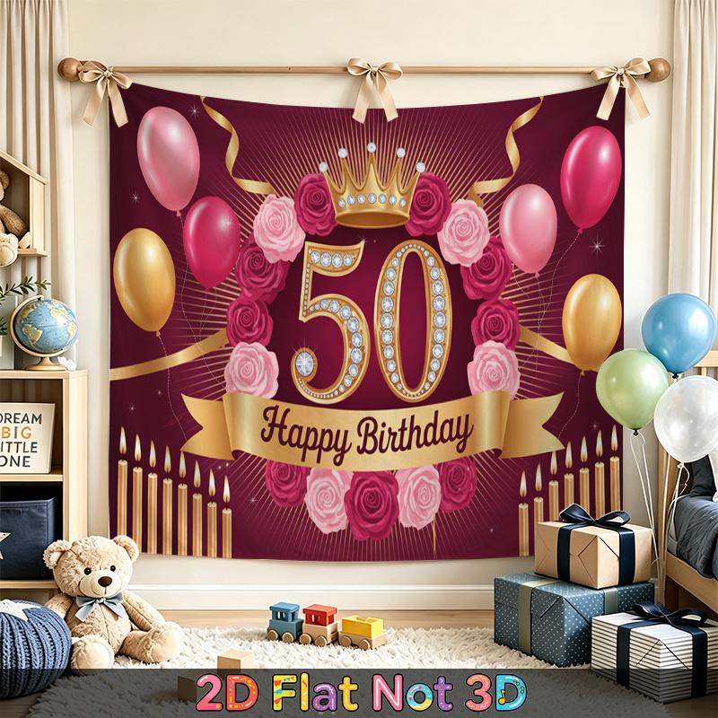 50th Rose Birthday Backdrop 1pc - Party Supplies