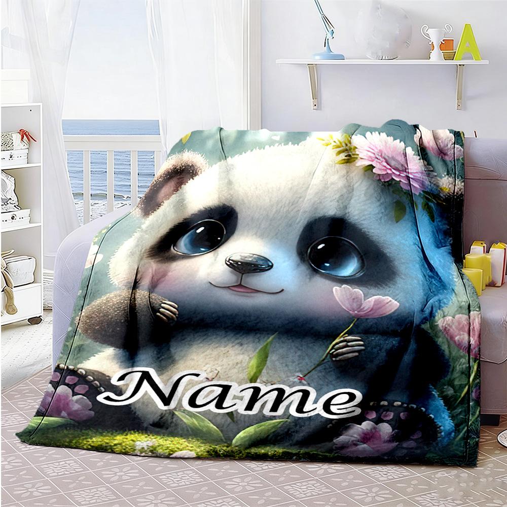 Panda Cub Personalized Text Blanket Lightweight Personalized Blanket Soft & Cozy Versatile for Living Room Office Couch Office Chair