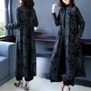 Women's Fall and Winter Padded and Thickened Knee-length Trench Coat Printed Temperament Coat