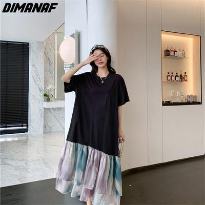 2023 Плюс Размер Летняя Футболка Платье Женское Хлопковое Свободное Платье Пляжная Сетка Женские Платья О-Образным Вырезом