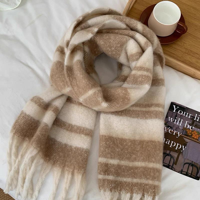 Meiraid Women's Striped Scarf: Warm, Thickened, Versatile Neckwear for Autumn and Winter