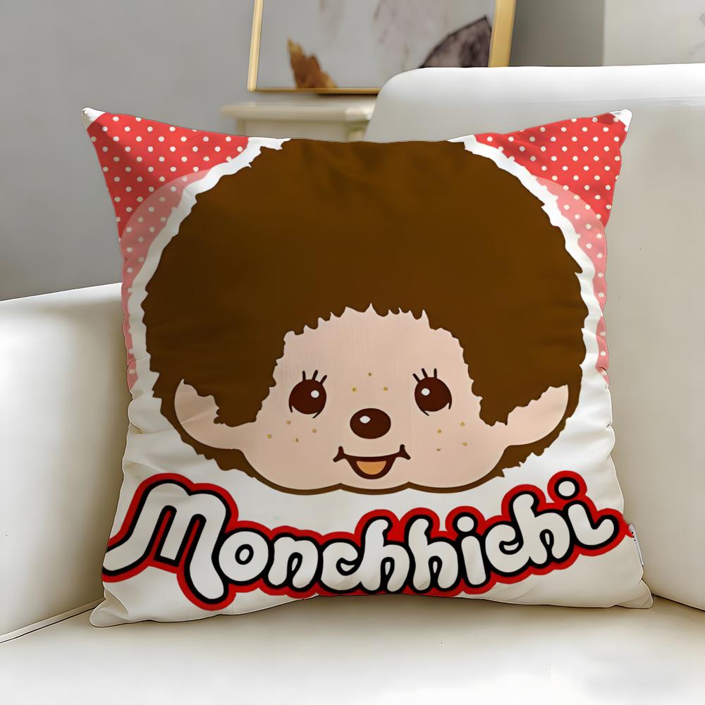 classic toy brand Monchhichi Cushion Cover Soft EasyWash Pillow Case Versatile for Couch Bed Travel and Office