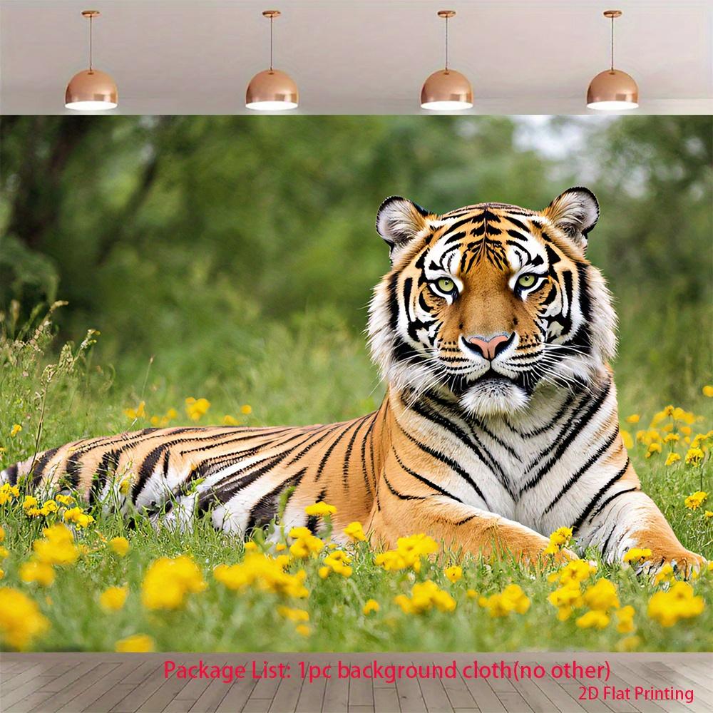 2D plane 1 piece - Horizontal banner fabric with a tiger-striped yellow flower background suitable for home decoration