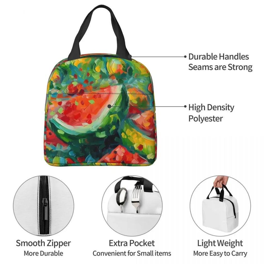 Oil Painting Portable Lunch Bag Fruit Watermelon Ice Cooler Pack Insulation Picnic Food Storage Bags