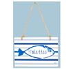 [R6516] - Metal Door Sign 'Fish' Blue and White (bathroom) - 12x9cm