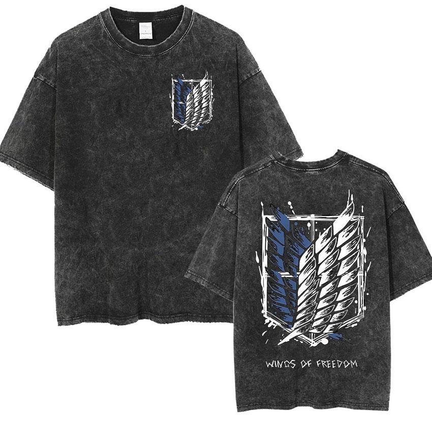Washed Vintage Anime Attack on Titan Mikasa Ackerman Merch Tshirt Men Women Manga Cosplay Oversized T Shirt Man Cotton Tshirts