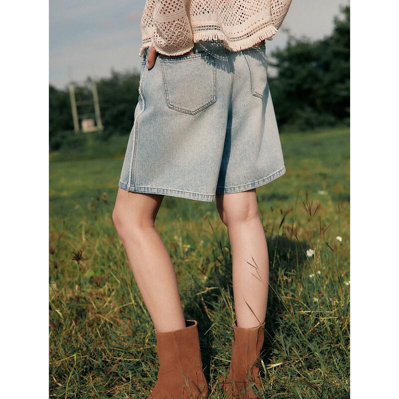 ELLE Women's High-Waisted Raw Hem Denim Shorts