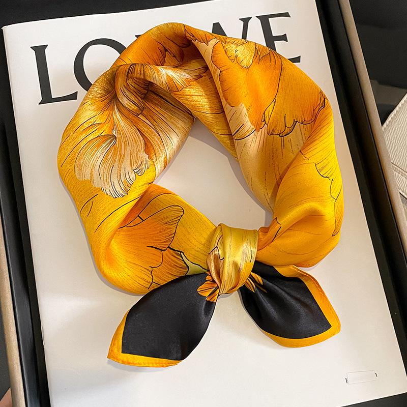 Korean Spring and Autumn Print Fashion Silk Square Scarf, Mulberry Silk Neck Scarf Decoration, Shirt Scarf, Shawl, Silk Scarf for Women
