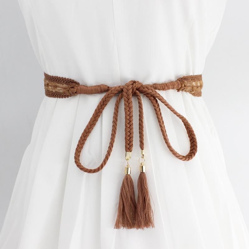 Mei Mary New women's dress decoration versatile knotted waist chain korean braided tassel lace cotton cord waist belt