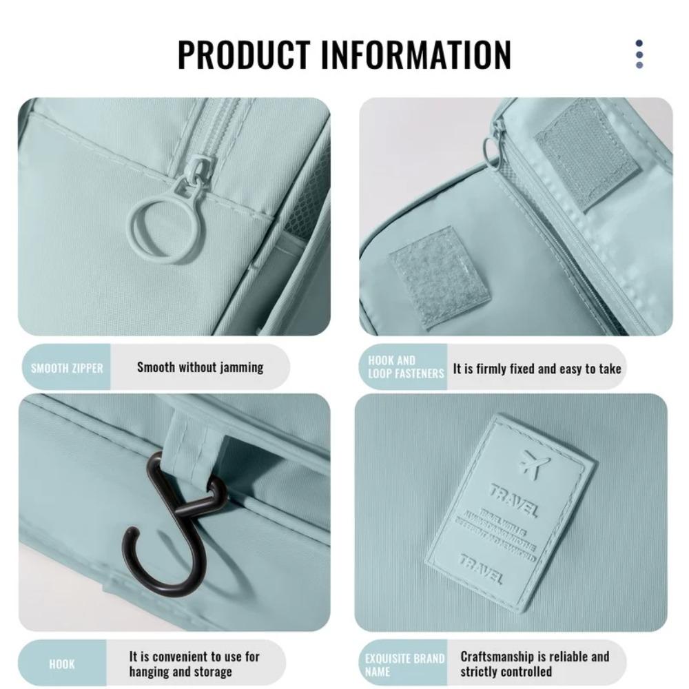 Hanging Toiletry and Makeup Bag for Women – Waterproof Travel Organizer with Hook, Large Capacity, Wet-Dry Separation – Soft Blue