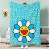 Smiling Flower Artwork Takashi Murakami Throw Lightweight 240g Flannel Blanket Soft Skin-friendly for Summer Cooling