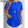 Женские модные повседневные летние весенние однотонные блузки и рубашки с короткими рукавами и круглым вырезом с принтом