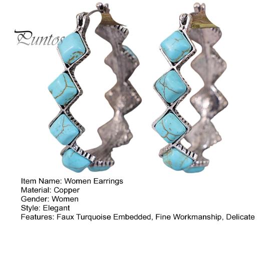 1 пара женских серег преувеличенной U-образной формы, натуральный камень, этнический стиль, богемный ромб, эффектные серьги из искусственной бирюзы, модные украшения