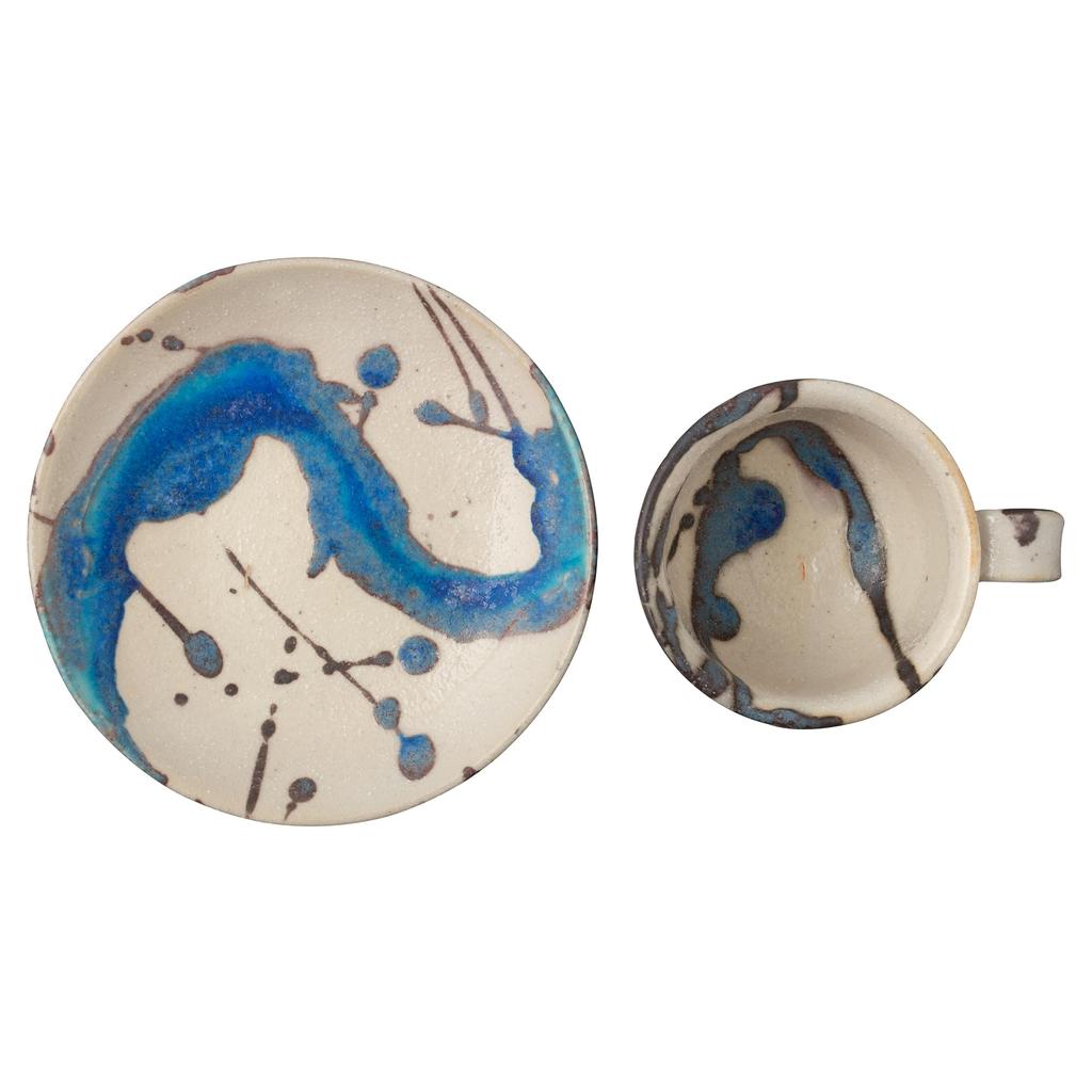 Marui Seito Shigaraki Ware Hechimon Cup & Saucer, 210ml Capacity, Glacier, White, MR-3-4398