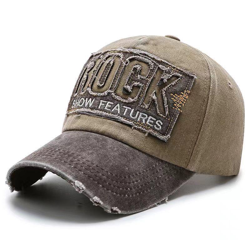 Unisex Washed Cotton Duckbill Hat with Rock Embroidered Patch – Winter Large Brim for Casual Outdoor Fishing