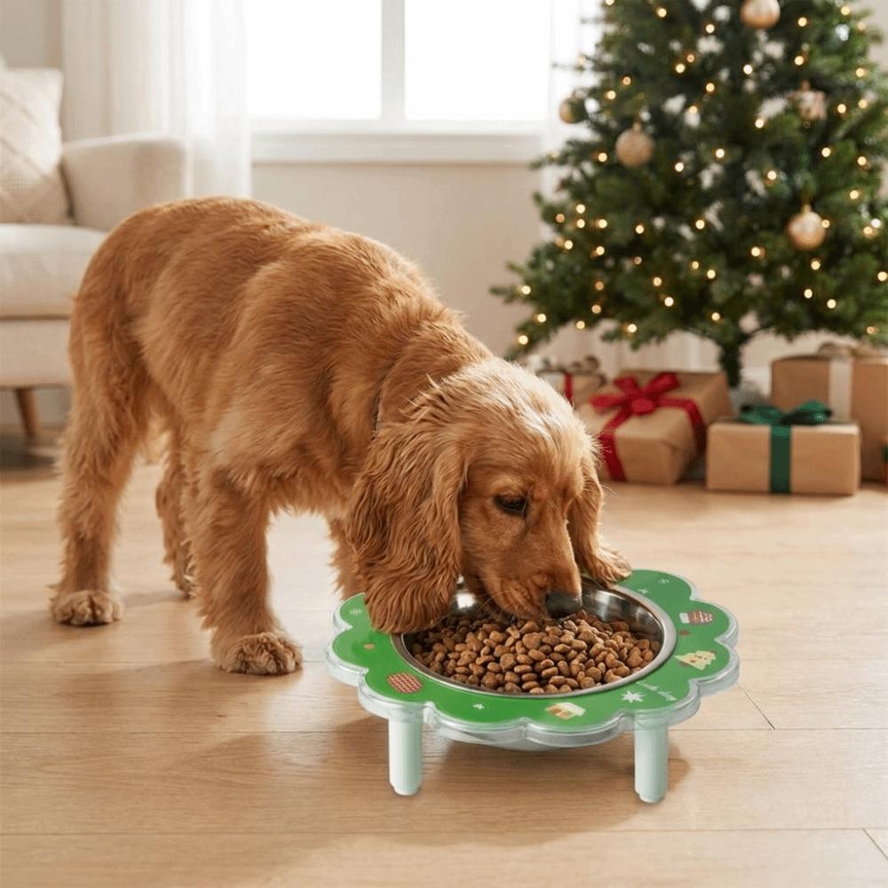 Stainless Steel Pet Feeding Bowl Flower Shape Dog Water Bowl Neck Protection Bowl Indoor Use