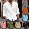 Autumn And Winter Men's Retro Long Sleeved Cotton Linen Shirt Solid Casual Top