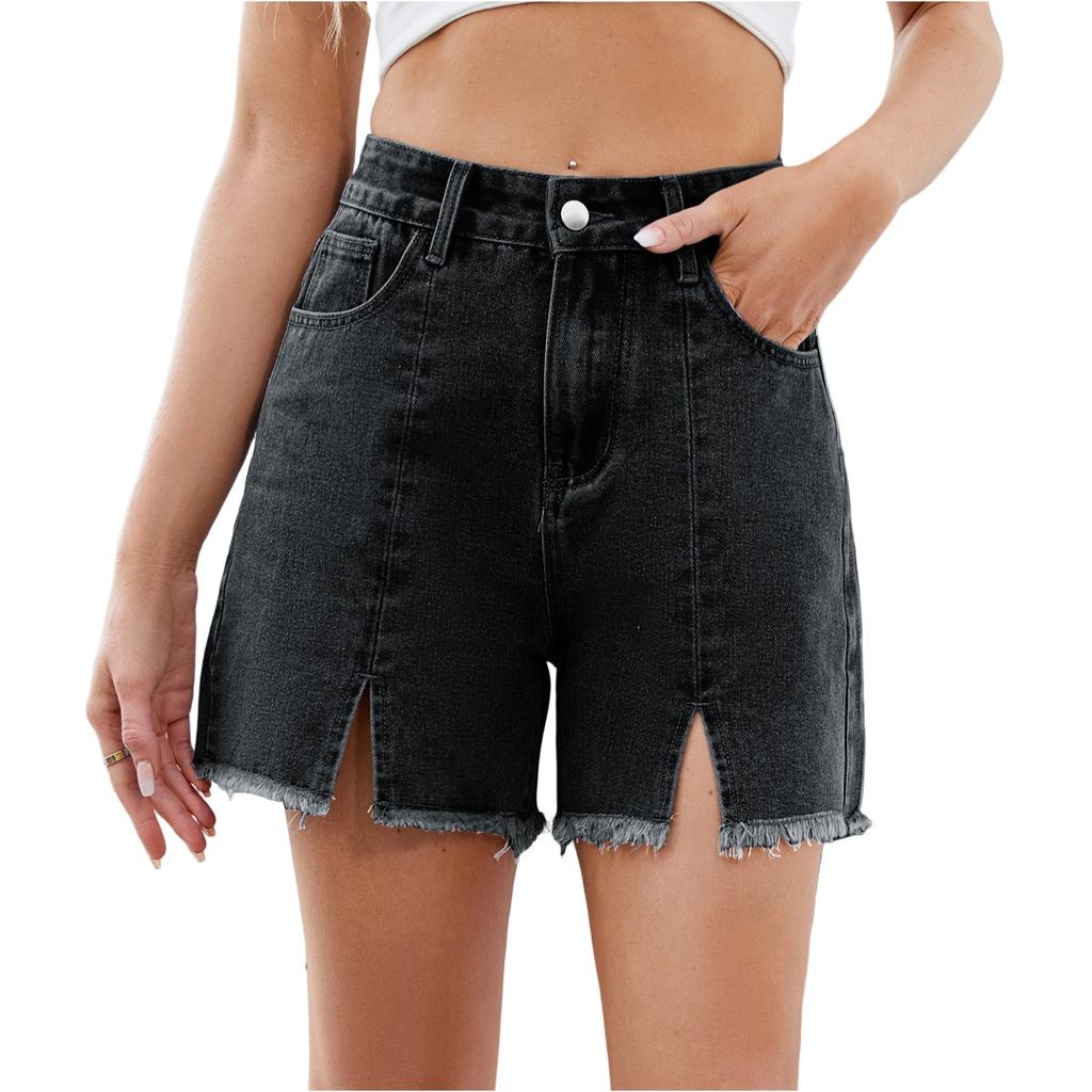 Женские модные трендовые однотонные повседневные шорты из денима с карманами, бахромой и разрезами