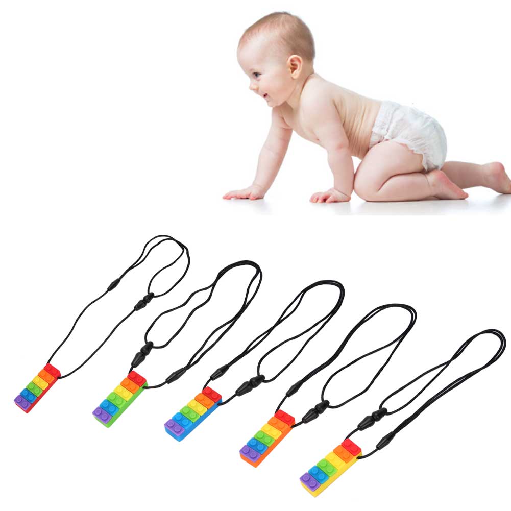 Silicone Teether Building Block Shape High Temperature Resistant Chewing Pendant Necklace