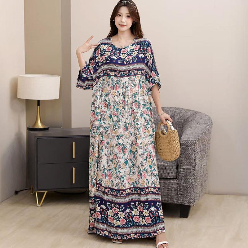 Юго-Восточная Азия 100 кг супер пышное платье пышная девушка плюс короткий рукав платье для беременных свободная цветочная пляжная длинная юбка