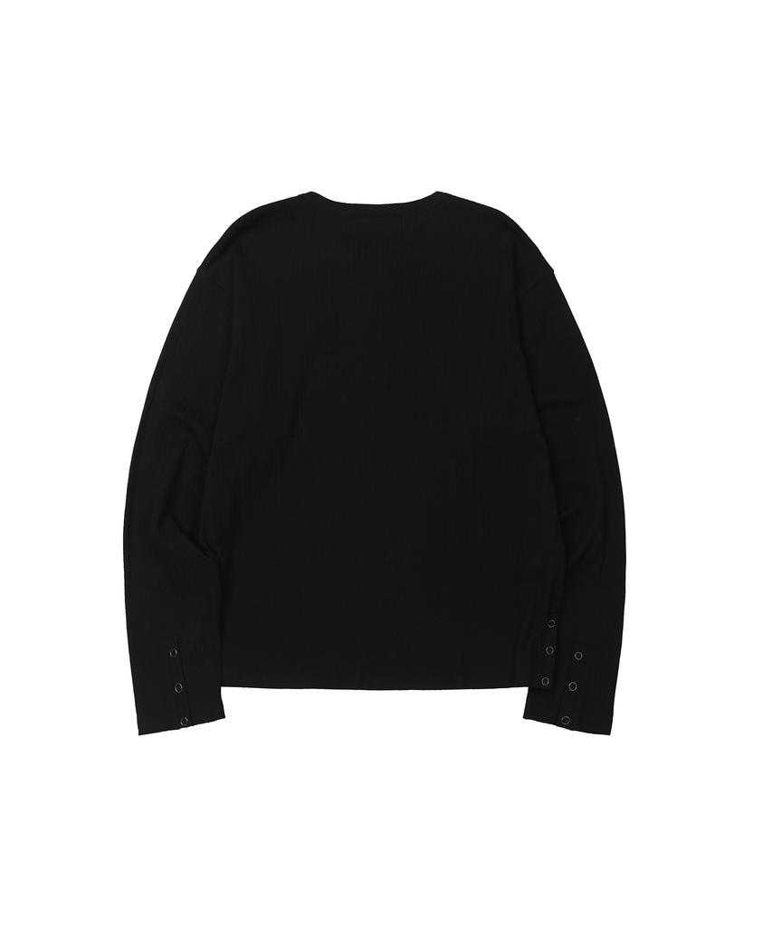 Sekeonmonollogeu Ребристый Хенли Вязаный С длинным рукавом [Черный]_Sets044Black