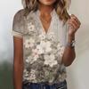 Women's Top Loose Casual V-Neck Lace Sleeve T-Shirt Short Sleeve Floral Print Top