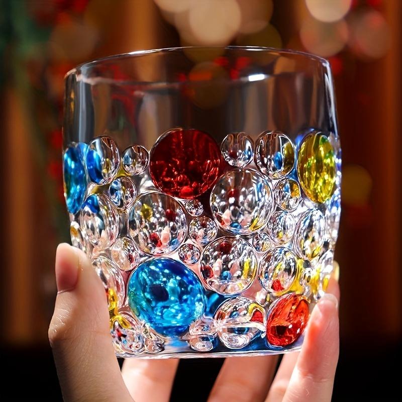 1pc 300ml Colorful Bubble Pattern Embossed Glass Cup Perfect for Whisky Water and Summer Winter Drinks Drinking Glasses Gift