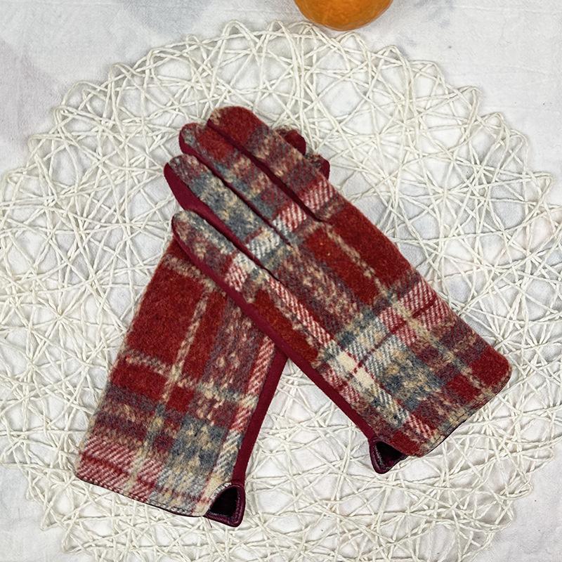 Шерстяные клетчатые перчатки Популярные термоперчатки Xiaoxiangfeng Женские перчатки для сенсорных экранов Универсальные