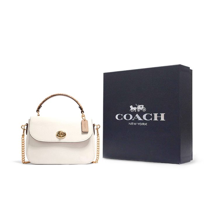 Coach Сумка через плечо Marlie 24 с клапаном на поворотном замке и плечевым ремнем под змеиную кожу Сумка на цепочке Маленькая квадратная сумка Сумка Cambridge Кожаная сумка Средняя C1560-IMCAH